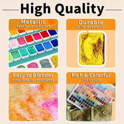 180 Colors Pearl Shimmer Watercolor Paint Set – Premium Metallic Shifting, Vibrant Professional Pigments