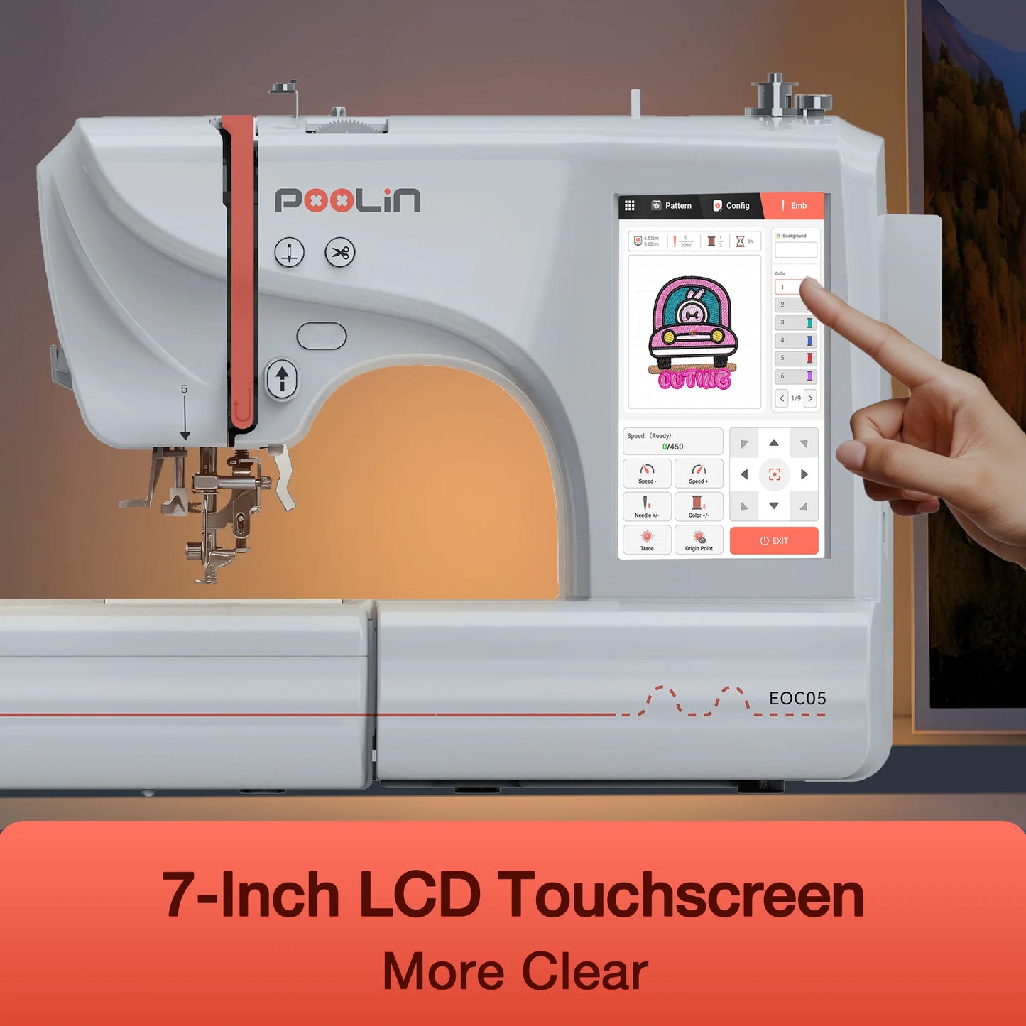 POOLIN Embroidery Machine EOC05 Computerized Include Threads&Tear Away Stabilizer&Bobbin-EXCLUDING CUSTOMS DUTIES