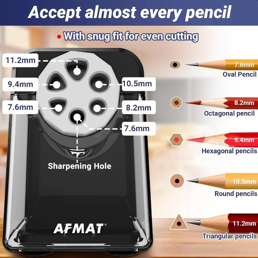 Electric Pencil Sharpener Heavy Duty 6 Holes Auto Stop