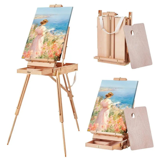 French Easel Canvas Holder 34 Beechwood Foldable Sketchbox Easel with Drawer