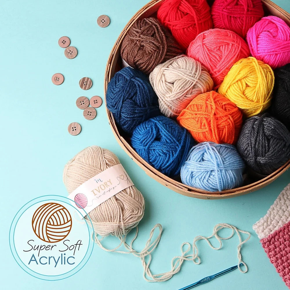 Crochet Craft Kit Beginners Premium Yarn Bundle with 15 Colors 75 Yards Each 21 Hooks Accessories Organizer Tote Bag
