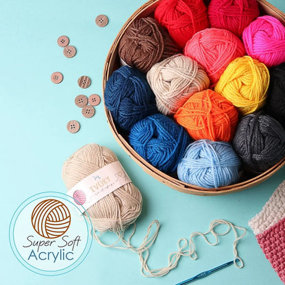 Crochet Craft Kit Beginners Premium Yarn Bundle with 15 Colors 75 Yards Each 21 Hooks Accessories Organizer Tote Bag