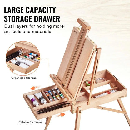 French Easel Canvas Holder 34 Beechwood Foldable Sketchbox Easel with Drawer