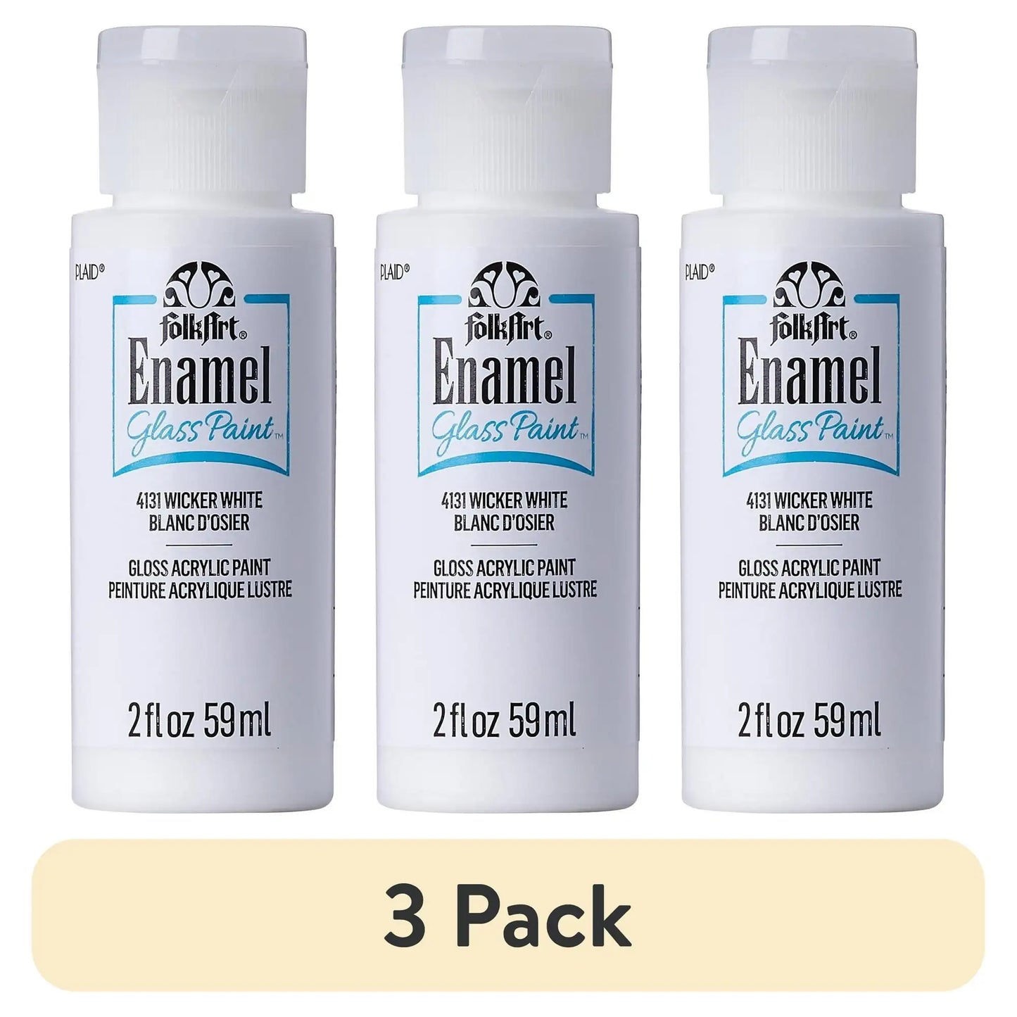 (3 pack) FolkArt Enamel Acrylic Craft Paint, Gloss Finish, Wicker White, 2 fl oz