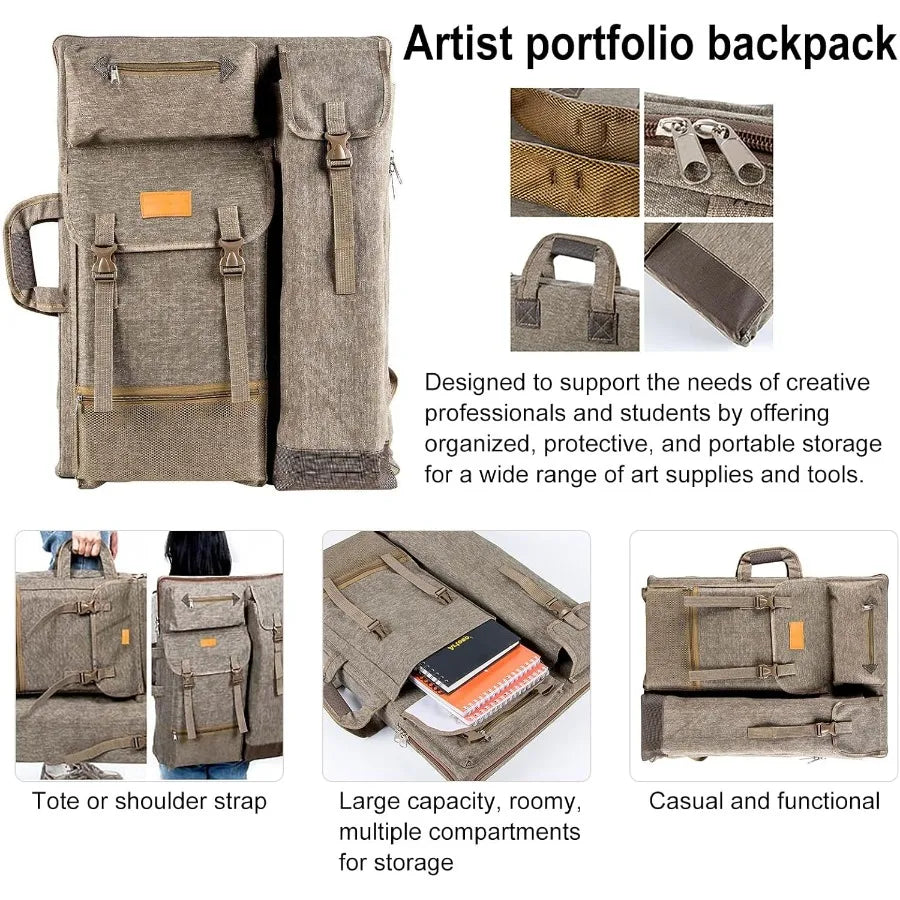Large 26 x 19.5 Canvas Art Portfolio Case Backpack for Artists Durable Storage Solution for Sketchbooks Paintings and Drawing S