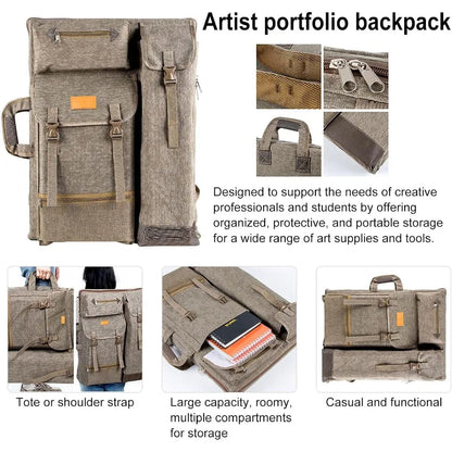 Large 26 x 19.5 Canvas Art Portfolio Case Backpack for Artists Durable Storage Solution for Sketchbooks Paintings and Drawing S