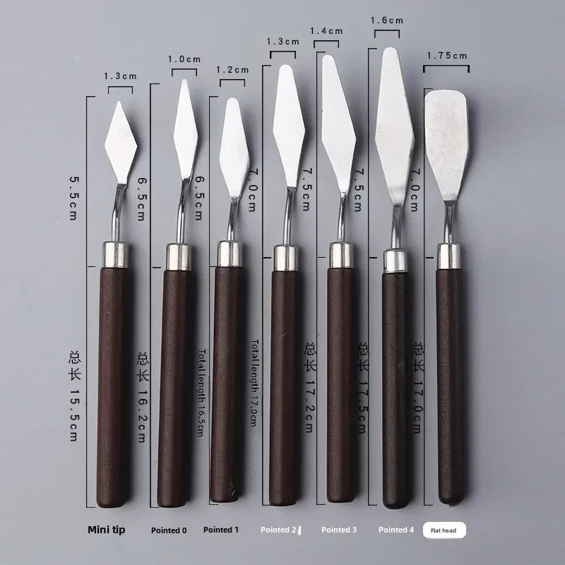 7PCS/Set Oil Painting Scraper Set Wood Handle Palette Knife Art Gouache