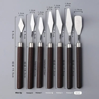 7PCS/Set Oil Painting Scraper Set Wood Handle Palette Knife Art Gouache