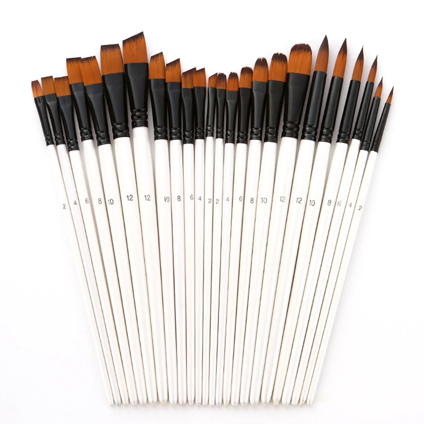 24pcs Draw Paint Brushes Set Kit Round with Nylon Hair