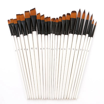 24pcs Draw Paint Brushes Set Kit Round with Nylon Hair
