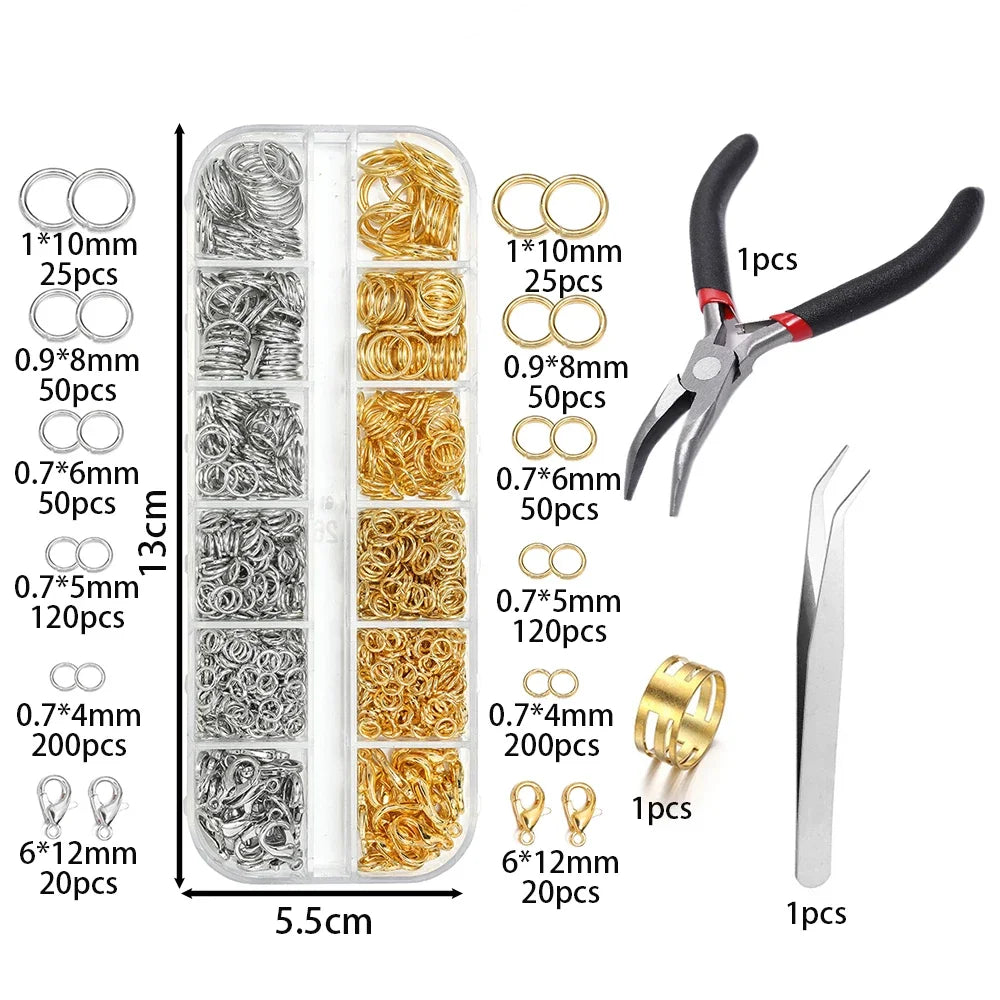 930pcs/Box Jewelry Findings Kits Open Jump Rings Lobster Clasps Hooks Pliers Tweezers for DIY Bracelet Necklace Jewelry Making