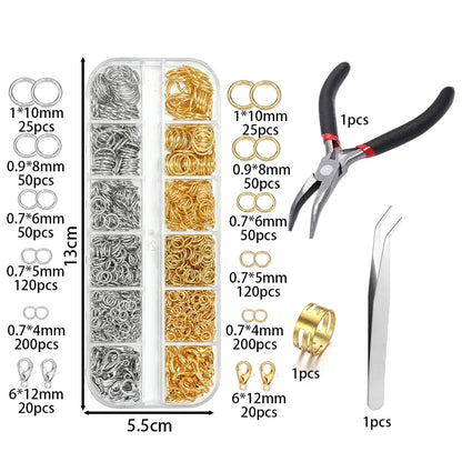930pcs/Box Jewelry Findings Kits Open Jump Rings Lobster Clasps Hooks Pliers Tweezers for DIY Bracelet Necklace Jewelry Making