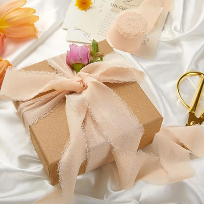 3 Rolls Champagne Chiffon Ribbon Set - Sheer Fabric