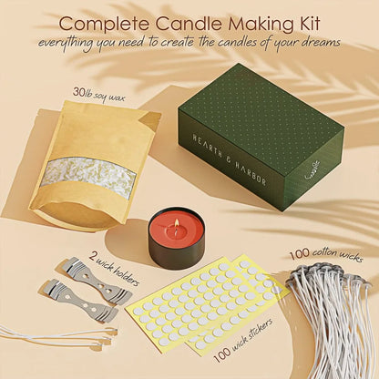 30 Lbs Soy Candle Wax Flakes, 24 Candle Wax Dye Blocks, 300 Cotton Wicks, and 6 Metal Centering Device