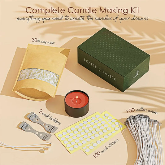 30 Lbs Soy Candle Wax Flakes, 24 Candle Wax Dye Blocks, 300 Cotton Wicks, and 6 Metal Centering Device