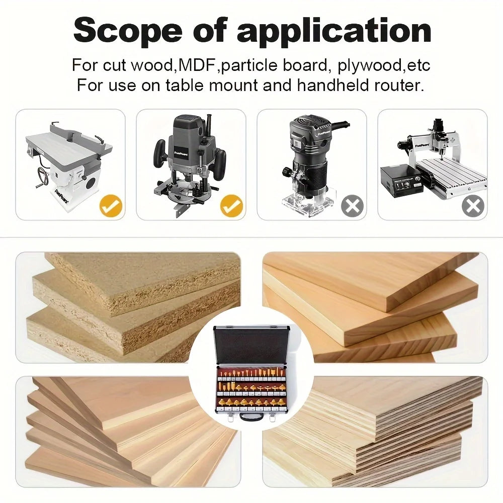 35 Pieces/Set Carbide Tipped Router Bits Set, 1/4 Inch Shanks, Woodworking Router, Premium