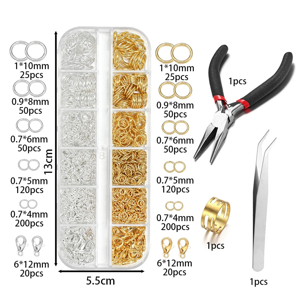 930pcs/Box Jewelry Findings Kits Open Jump Rings Lobster Clasps Hooks Pliers Tweezers for DIY Bracelet Necklace Jewelry Making