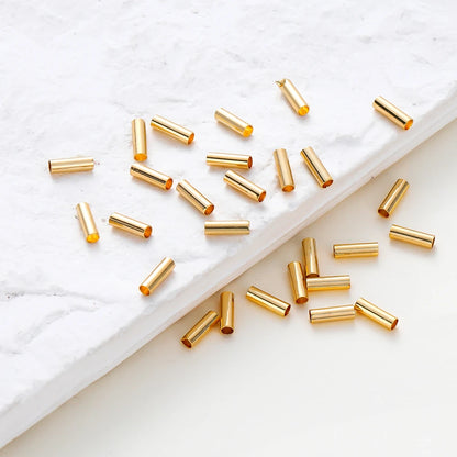 100Pcs 5-7mm 14K/18K Gold Plated Straight Long Tube Brass Beads Necklace Loose Spacer Beads