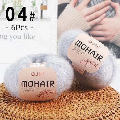 6pcs Soft Mohair Yarn Knitting Angora Yarn for DIY Knitting, Fluffy Lace for Sweater, Scarf, Shawl,25g/pcs