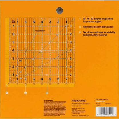 8.5in x 8.5in Square Sewing Ruler, Measuring Tool,Center 45-degree bias line