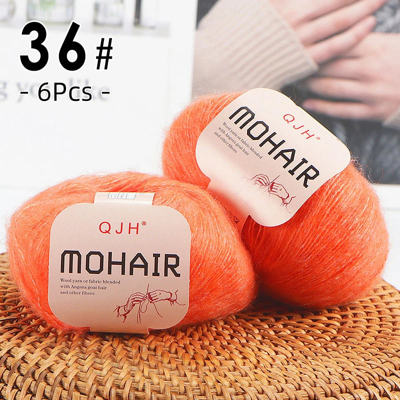 6pcs Soft Mohair Yarn Knitting Angora Yarn for DIY Knitting, Fluffy Lace for Sweater, Scarf, Shawl,25g/pcs