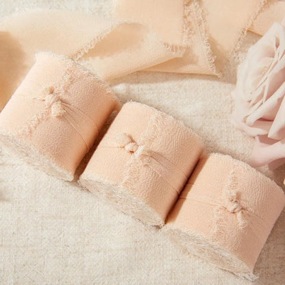 3 Rolls Champagne Chiffon Ribbon Set - Sheer Fabric