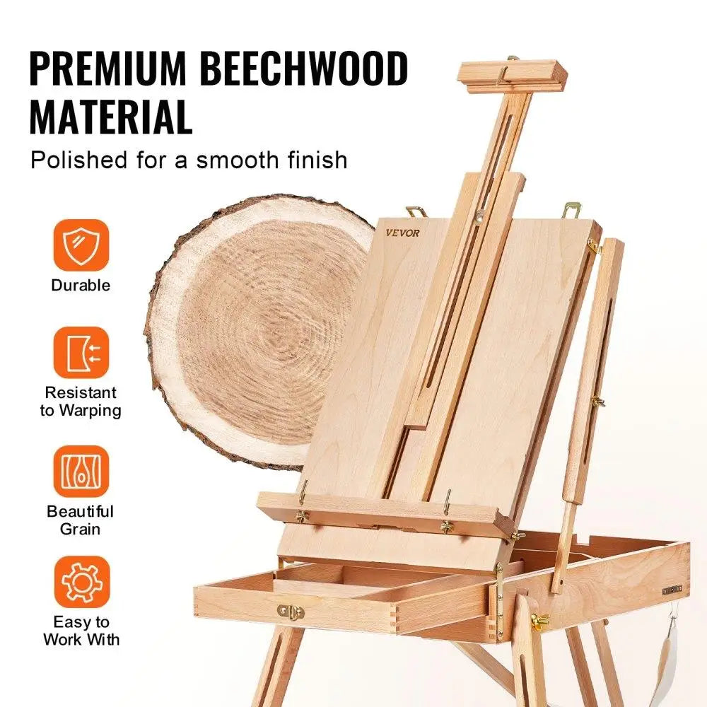 French Easel Canvas Holder 34 Beechwood Foldable Sketchbox Easel with Drawer