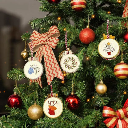 Christmas Embroidery Kits Handmade Stamped Colourful Needlepoint Kit Set Christmas Pendants Circles