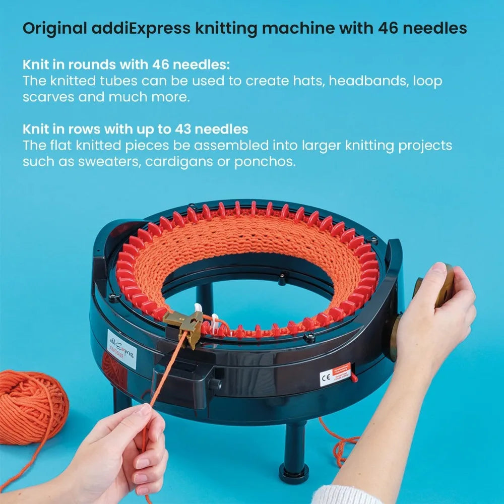 46 Needles Circle Knit Loom Machine with Row Counter and Hand Crank, Black, 17.7 Inch