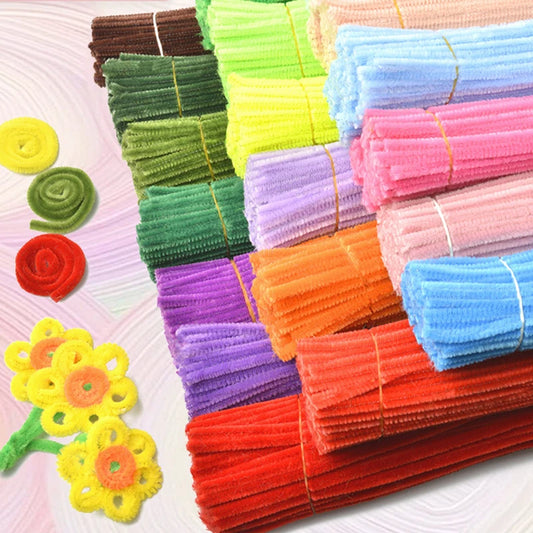 100pcs Chenille Stems DIY Strips Twist Bar Anvil Wire Craft Pipe Plush Chenille Sticks