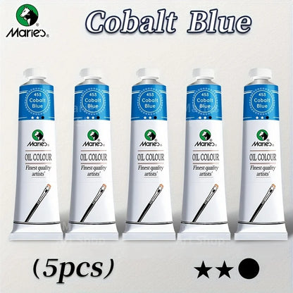 5pcs Marie's Oil Paints Set, 50ml (1.7fl. oz) x 5, Vibrant Colors