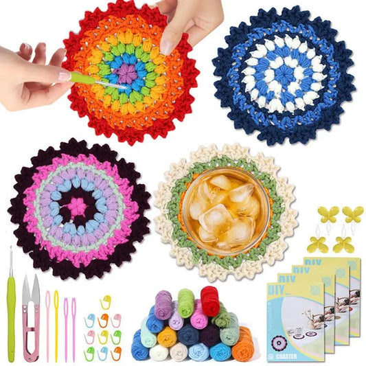 Crochet Flower Coasters Kit Learn To Crochet Set For Beginners With Crochet Yarns