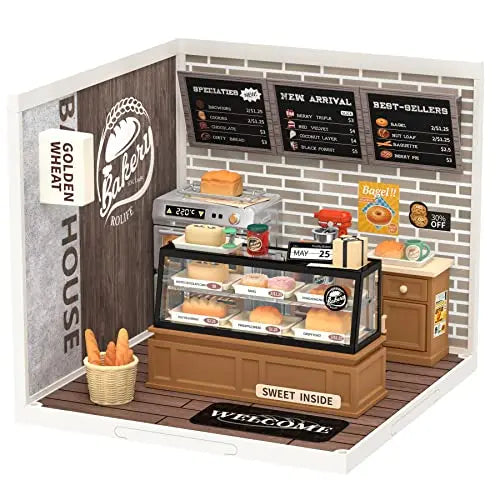 Robotime DIY Miniature Dollhouse Kit with Accessories Model Supply Store Kit with LED