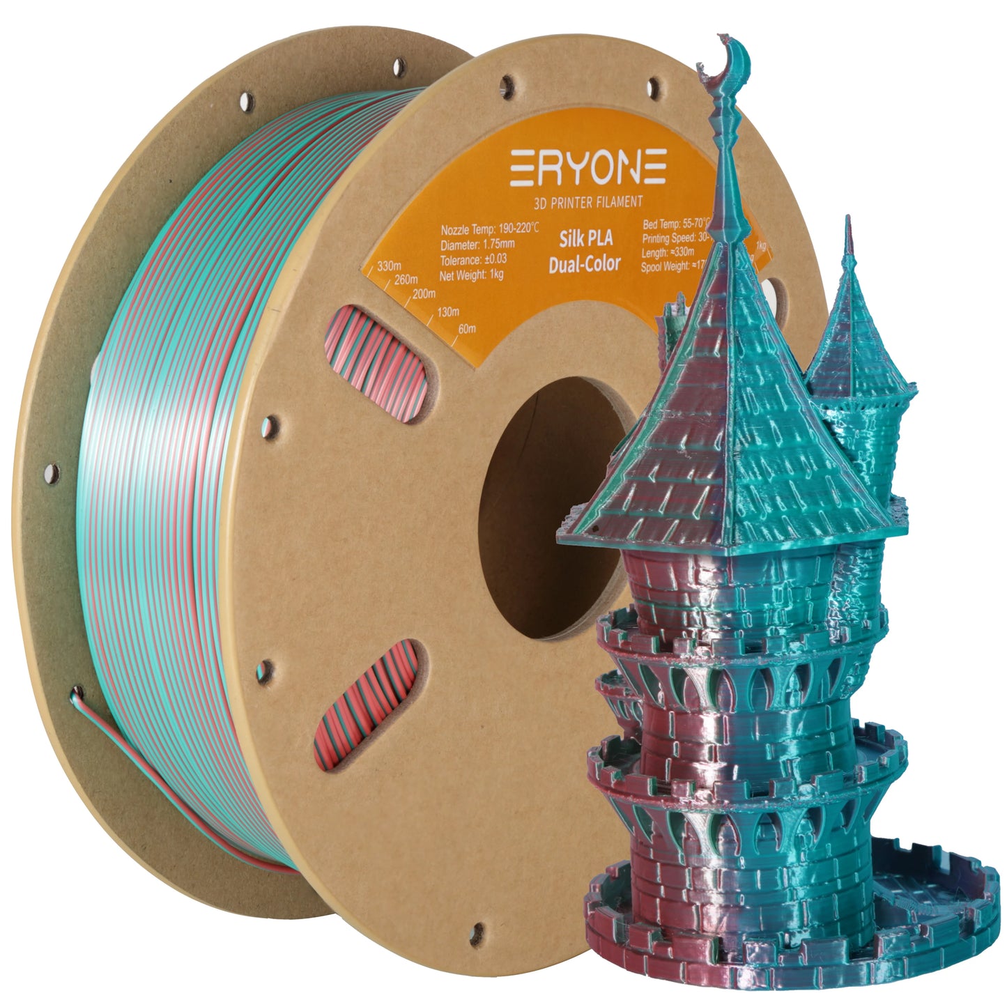 ERYONE PLA Silk Dual Color Premium Filament 3D Print, Diameter:1.75mm, Tolerance:+/-0.03mm,1KG/Spool