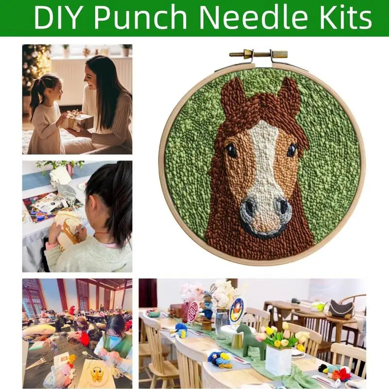 Cartoon Animal Punch Needle Embroidery Kit Landscape Rug