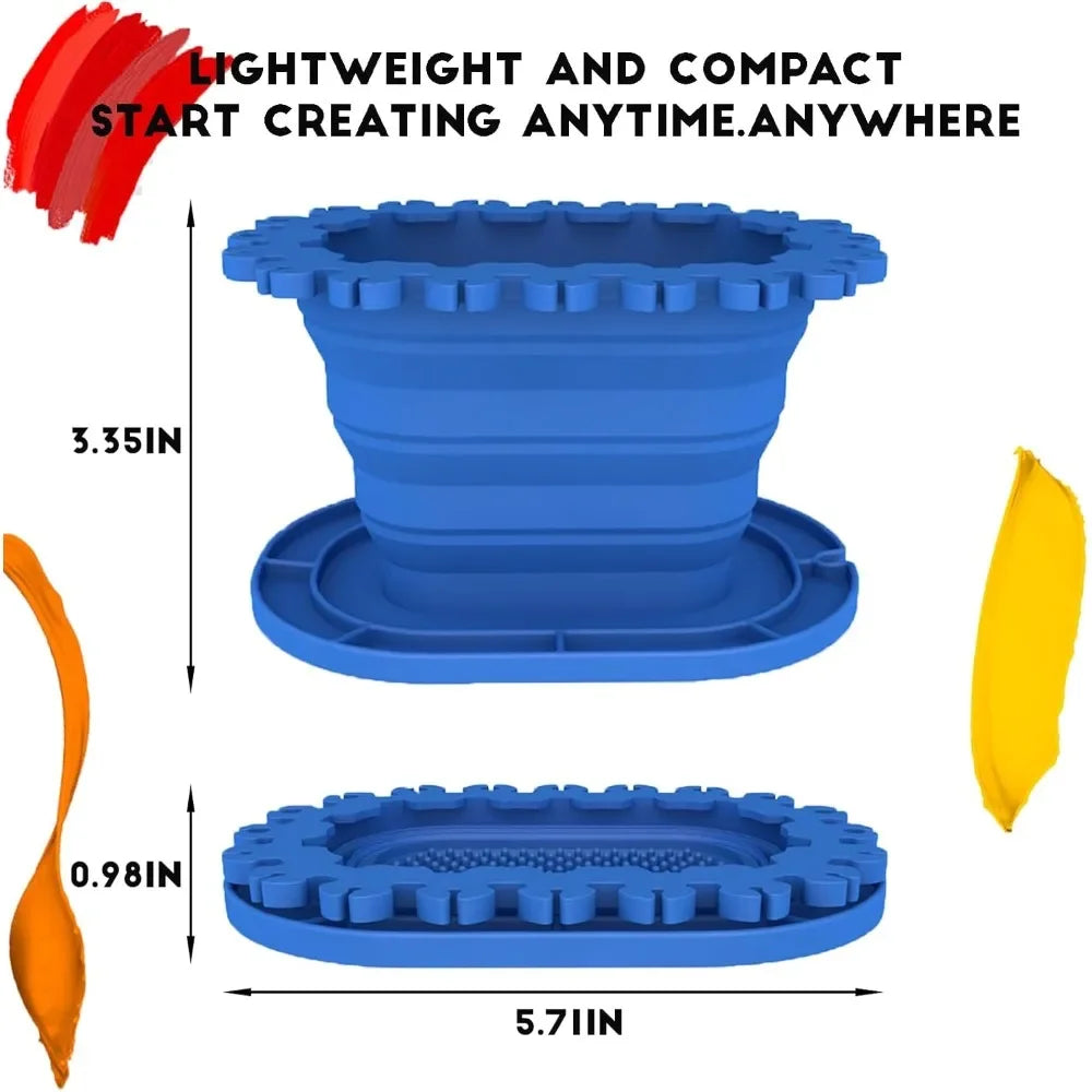 Paint brush cleaning rinse cup, foldable brush holder, watercolor and water-based media