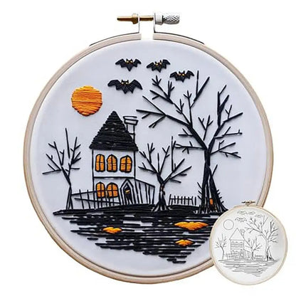 Halloween Embroidery Kit Skeleton Witch Hat Bat