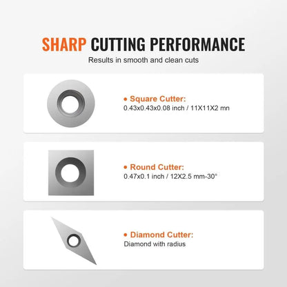 Wood Lathe Chisel Set 3PCS Carbide Woodworking Square Round Diamond Blades with 7.87 Inch