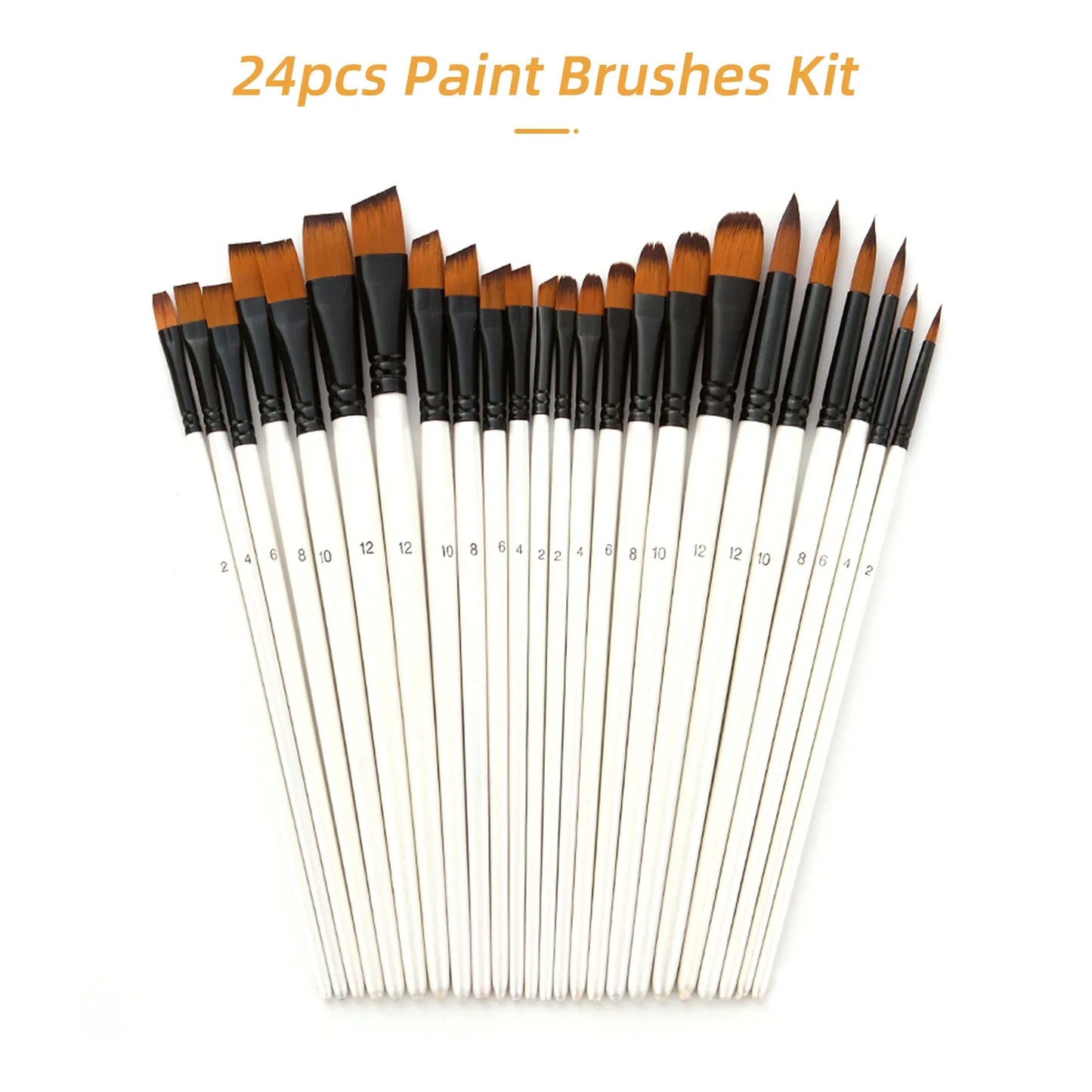 24pcs Draw Paint Brushes Set Kit Round with Nylon Hair