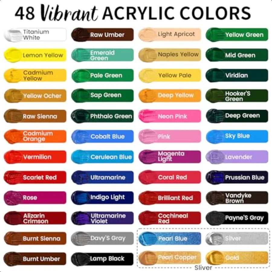 86Piece Acrylic Painting Kit with Tabletop Easel 48 Colors Set Paint Brush Set Case Brush Basin Art Apron