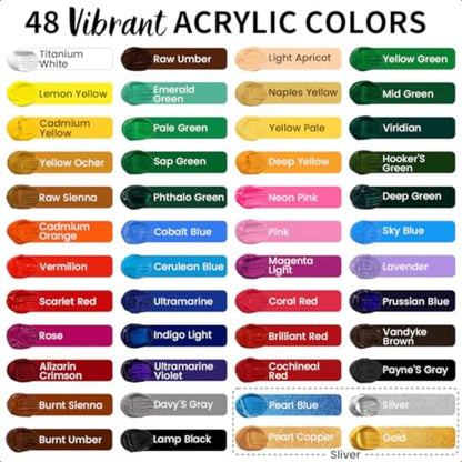 86Piece Acrylic Painting Kit with Tabletop Easel 48 Colors Set Paint Brush Set Case Brush Basin Art Apron