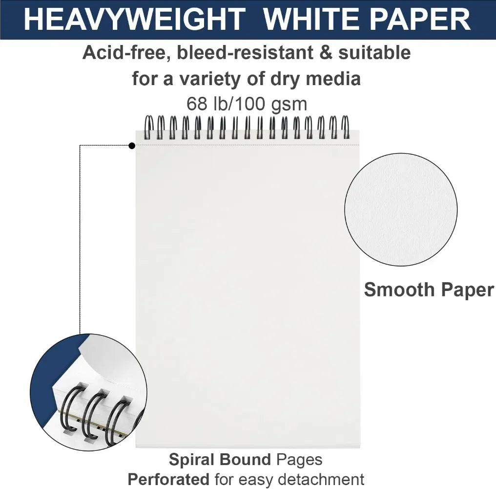 9" x 12" Hardcover Sketchbook, Top Spiral Bound, 100 sheets (68lb/100gsm) drawing paper pads