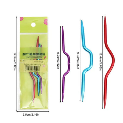 Bent Metal Knitting Needles 3PCS Colorful