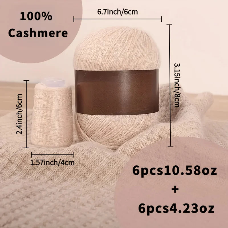 6 Pairs 100% Cashmere Soft Yarn 10.58oz+4.23oz - For Crochet Knitting Hats Clothing