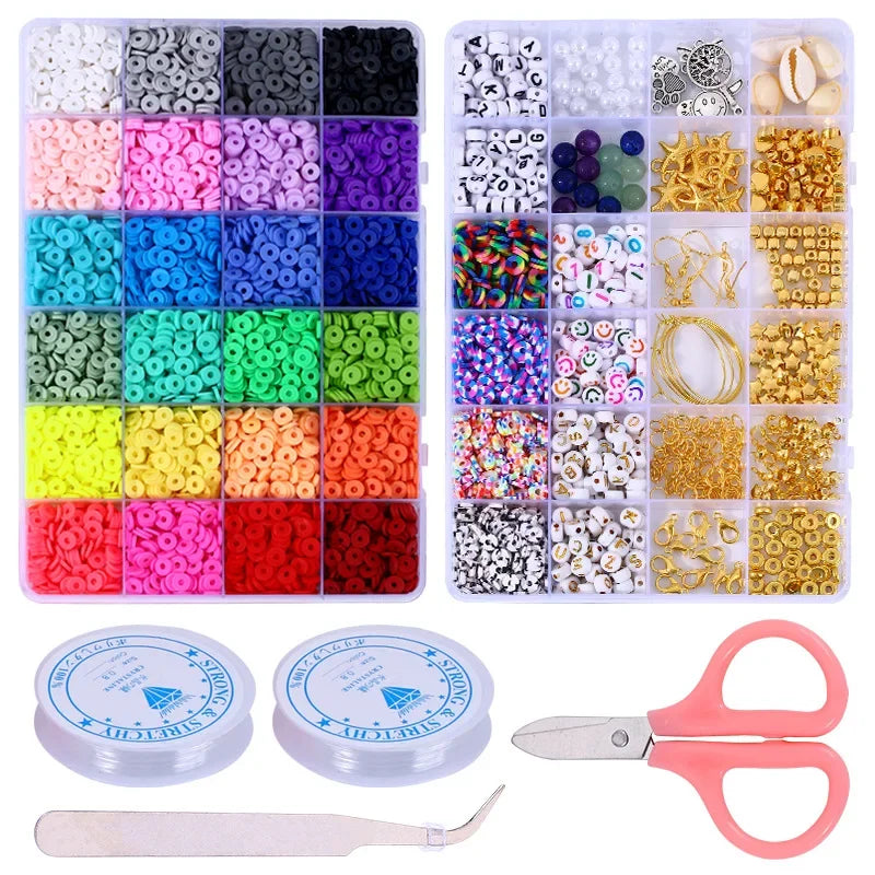 2 Box 24 Rainbow Color Clay Beads Bracelet Making Kit for Jewelry Making Letter Beads