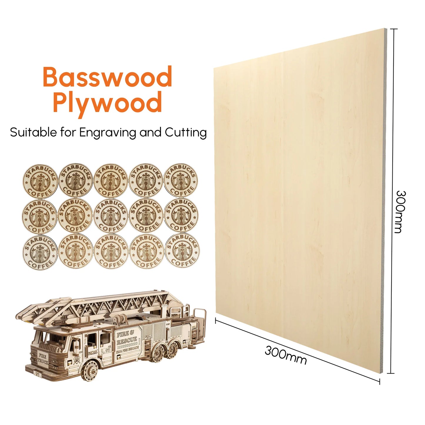 10 Pack Basswood Sheets -30x30cm 3mm Thick Plywood Sheets with Smooth Surfaces-Unfinished Squares Wood Boards