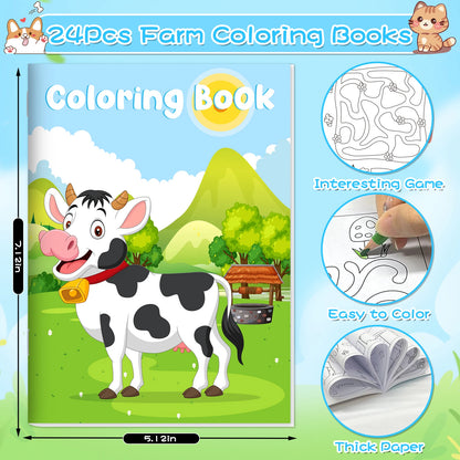 24Pcs Farm Coloring Books for Kids with 24 Stacking Crayons