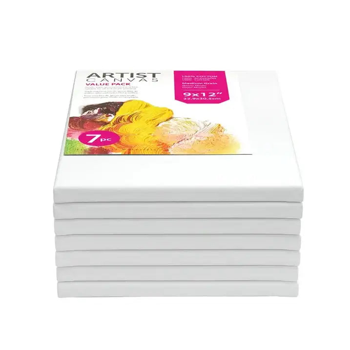Studio Stretched Canvas, 9"X12", 7 Pack, 100% Cotton Acid Free, White