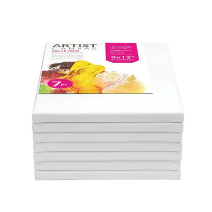 Studio Stretched Canvas, 9"X12", 7 Pack, 100% Cotton Acid Free, White