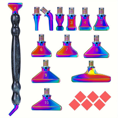 Glitter Gourd Shaped Plastic Pen Metal Drill Bits,6pcs Red Glue,1pc Plastic Box Threaded Diamond Painting Dot Drill Tool Set